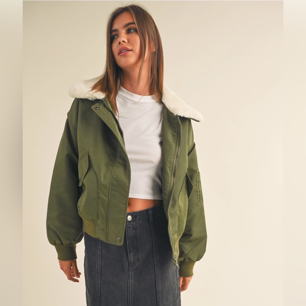 Fur Collared Bomber Jacket-Military Green